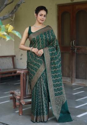 Green Woven Silk Blend Saree Set