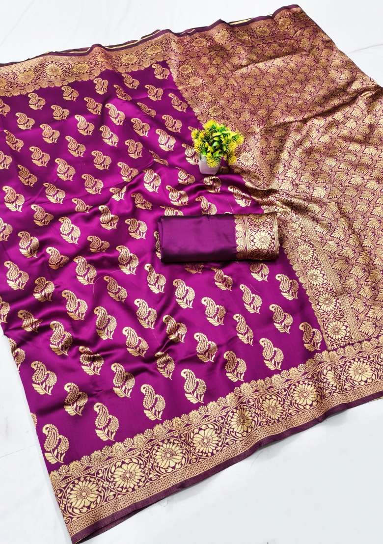 Purple Woven Silk Blend Saree Set for Diwali and Festive Wear - Indya