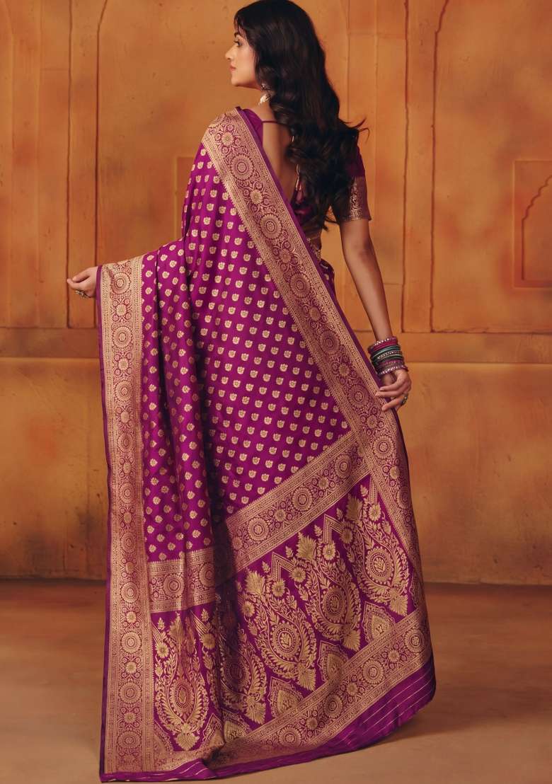 Purple Woven Silk Blend Saree Set for Diwali | Wedding & Festive Wear - Indya