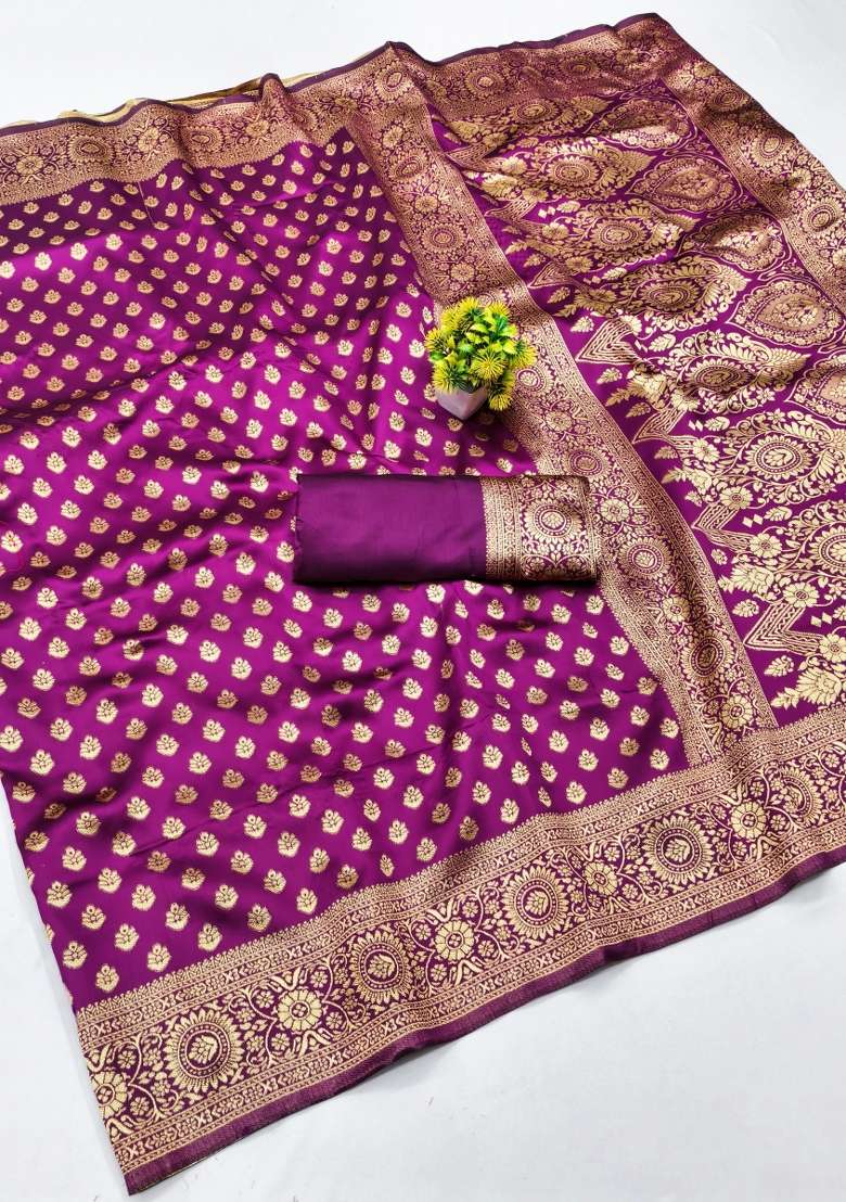 Purple Woven Silk Blend Saree Set for Diwali and Festive Wear - Indya