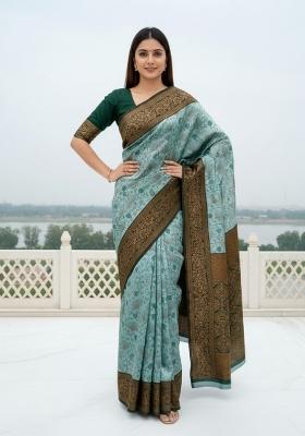 Sea Green Woven Silk Blend Saree Set