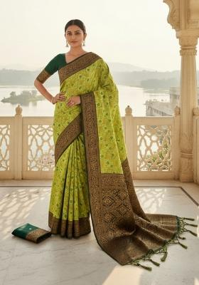 Lemon Woven Silk Blend Saree Set