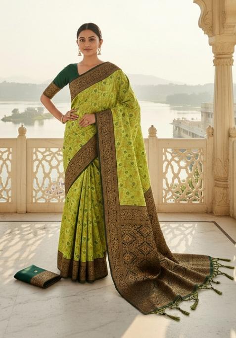 Lemon Woven Silk Blend Saree Set