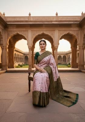 Baby Pink Woven Silk Blend Saree Set