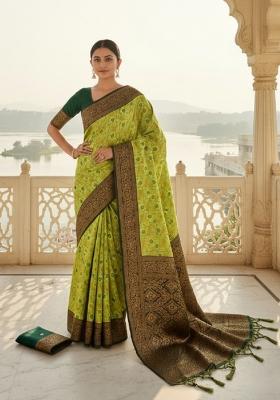 Lemon Woven Silk Blend Saree Set