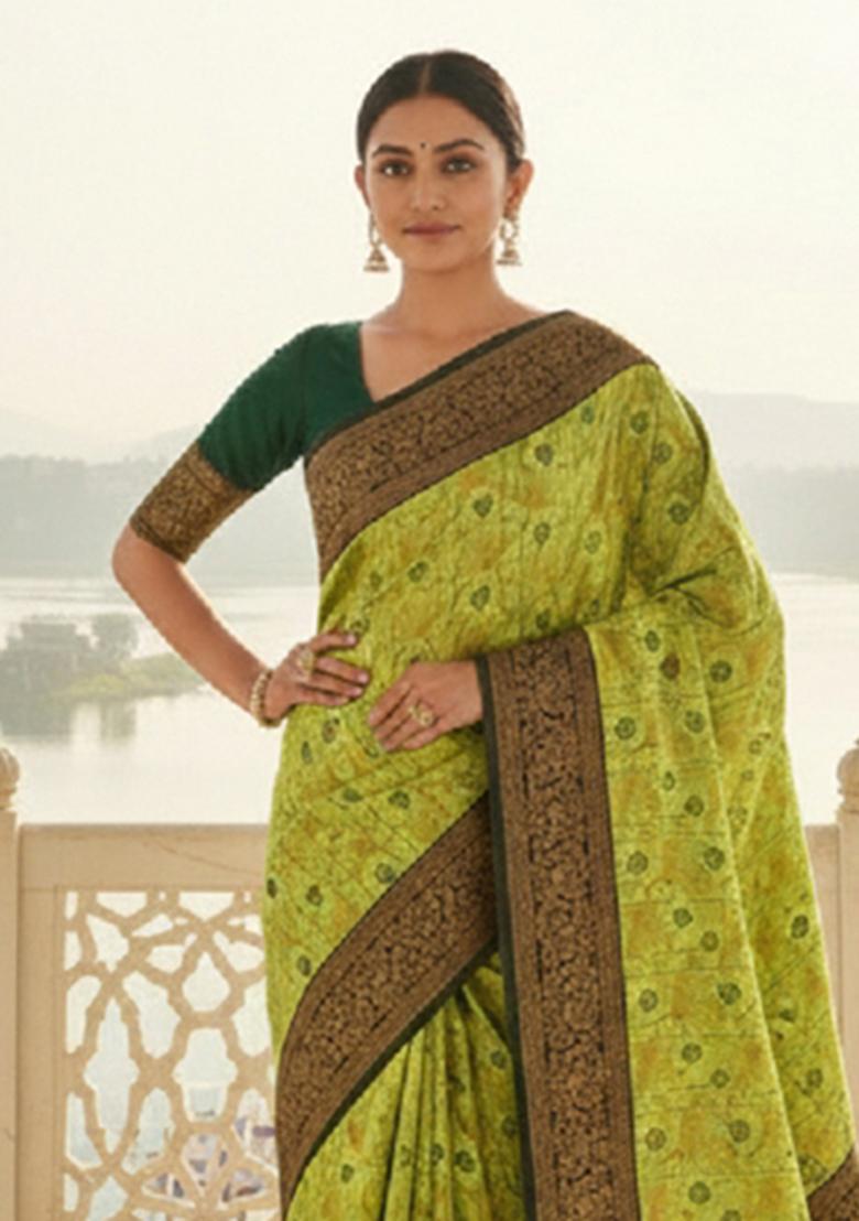 Lemon Woven Silk Blend Saree Set - Indya