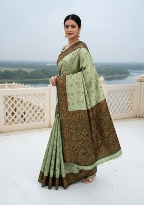 Light Green Woven Silk Blend Saree Set