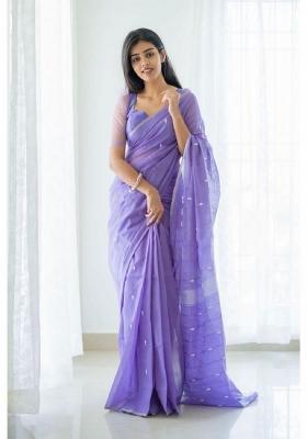 Lavender Woven Cotton Saree Set