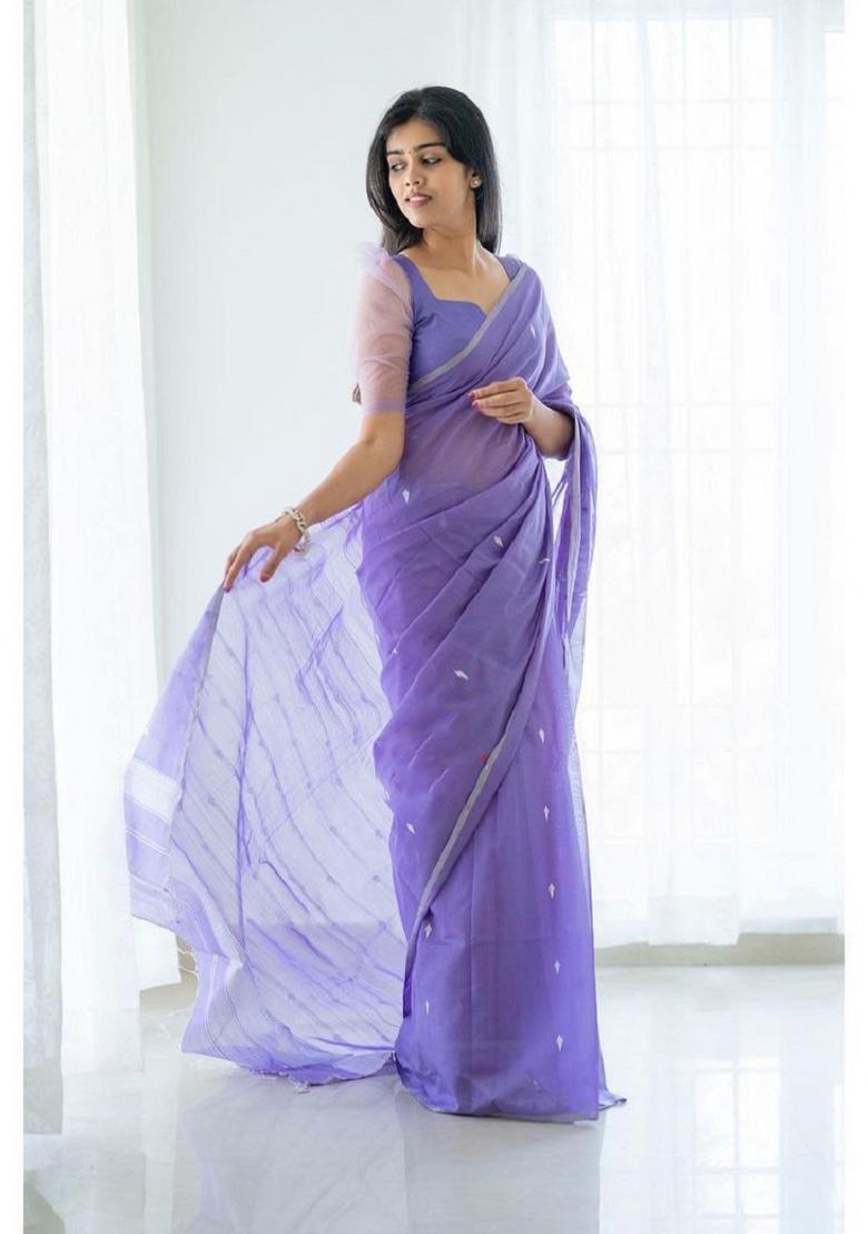 Lavender Woven Cotton Saree Set - Indya