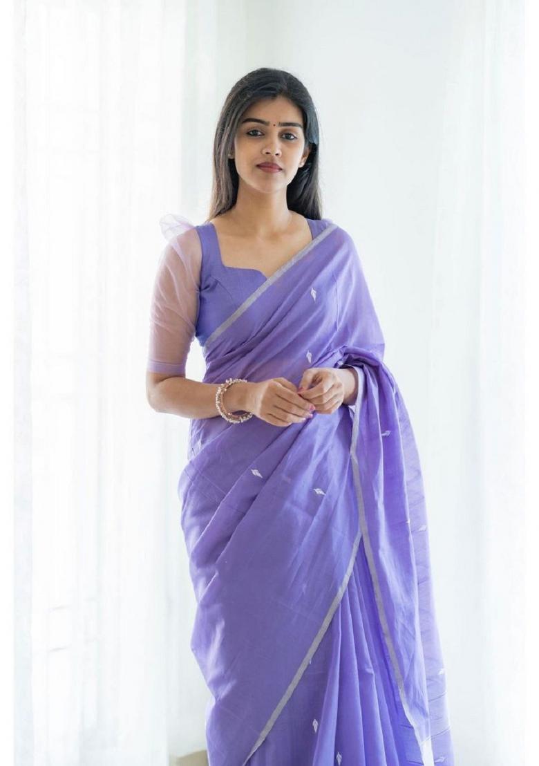 Lavender Woven Cotton Saree Set - Indya