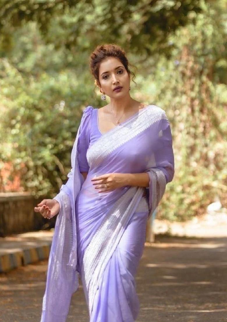 Lavender Woven Cotton Saree Set - Indya