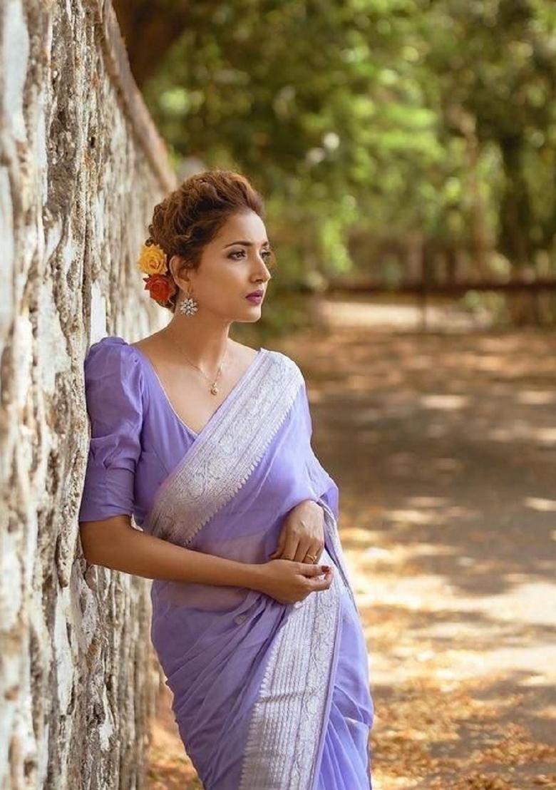 Lavender Woven Cotton Saree Set - Indya