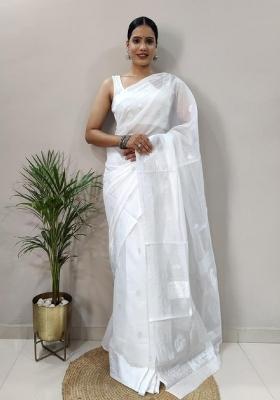 White Woven Cotton Saree Set