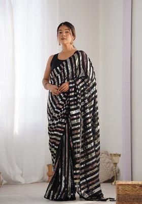 Black Sequin Work Georgette Saree Set