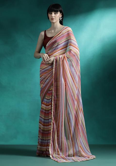 Multicolor Embroidered Georgette Saree Set