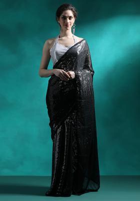Black Sequin Work Georgette Saree Set
