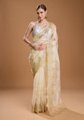 Ivory Embroidered Organza Saree Set