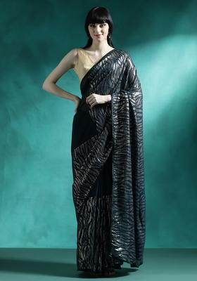 Black Sequin Work Georgette Saree Set