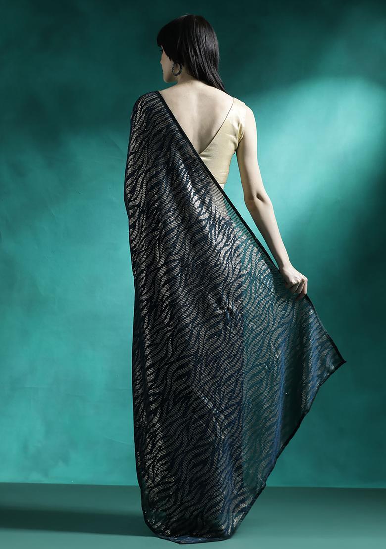 Black Sequin Work Georgette Saree Set - Indya