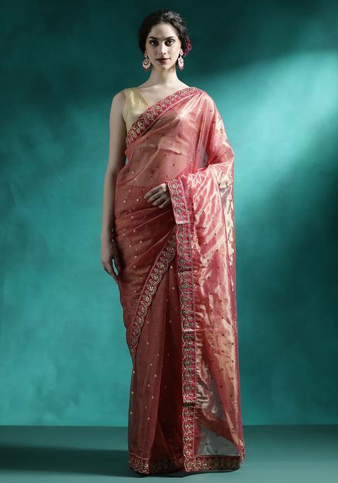 Red Embroidered Georgette Saree Set