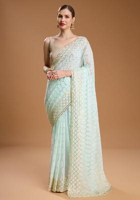 Blue Embroidered Georgette Saree Set