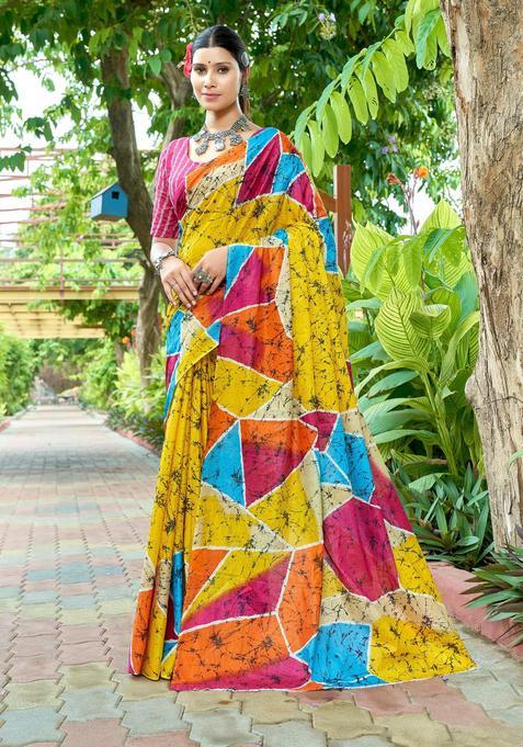 Multicolor Printed Cotton Saree Set