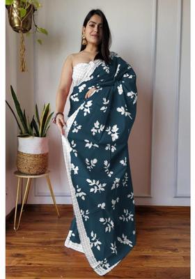 Grey Printed Cotton Saree Set