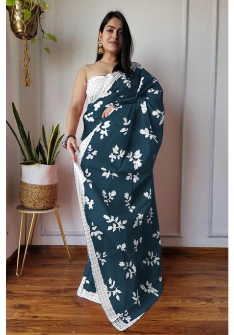 Grey Printed Cotton Saree Set