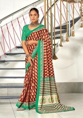 Red Paisley Cotton Saree Set