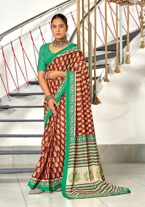Red Paisley Cotton Saree Set