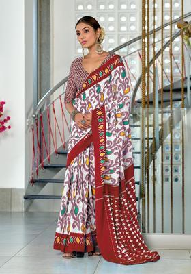 White Printed Cotton Saree Set
