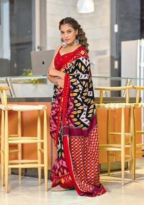 Black Printed Cotton Saree Set