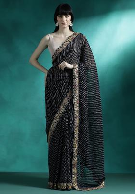 Black Printed Georgette Saree Set