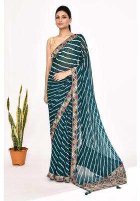Blue Embroidered Georgette Saree Set