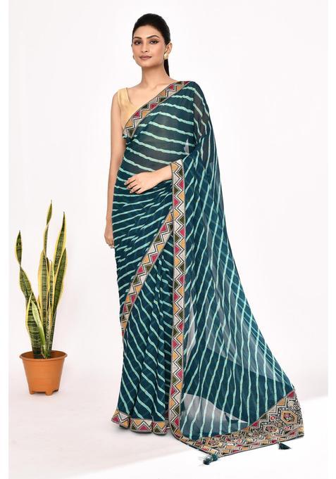Blue Embroidered Georgette Saree Set