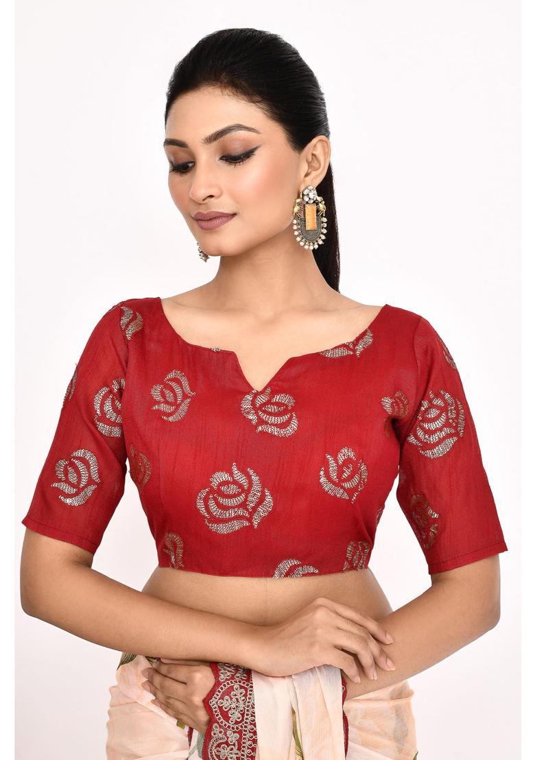 Beige Floral Print Chinon Saree Set - Indya