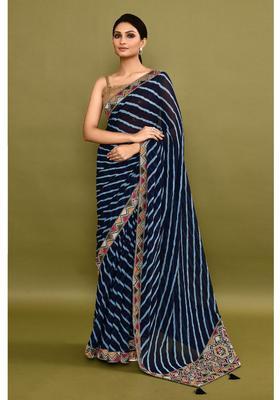 Blue Embroidered Georgette Saree Set