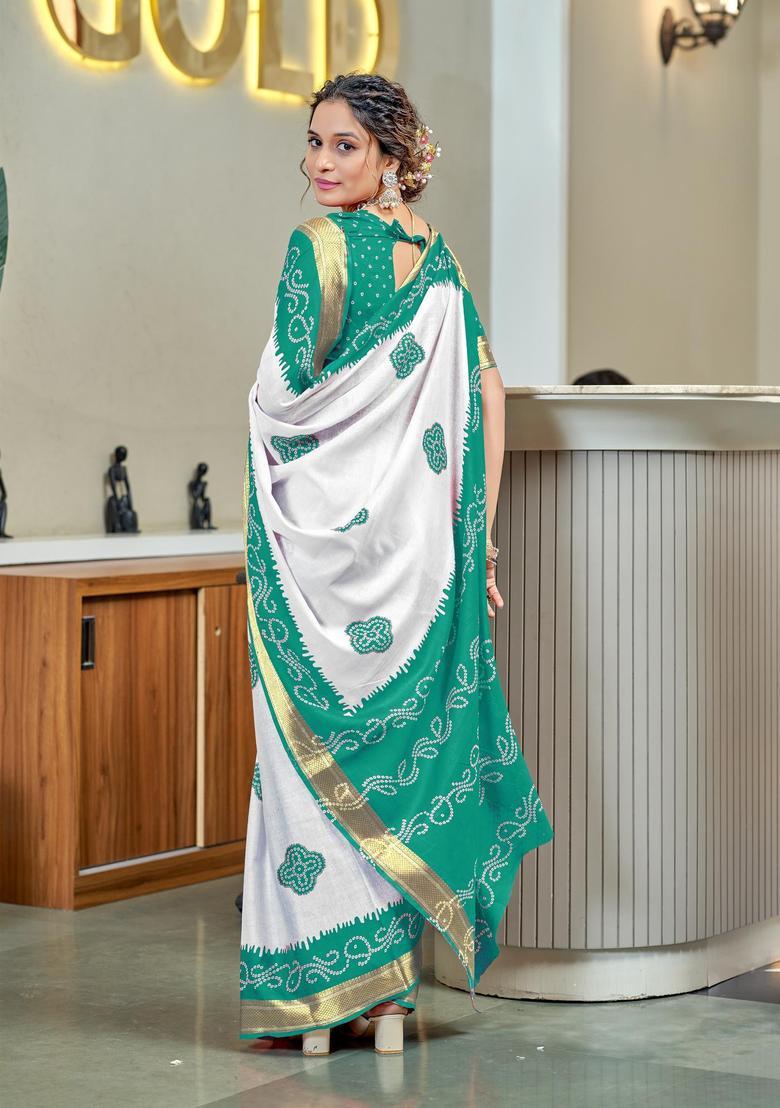 Green Printed Cotton Saree Set - Indya