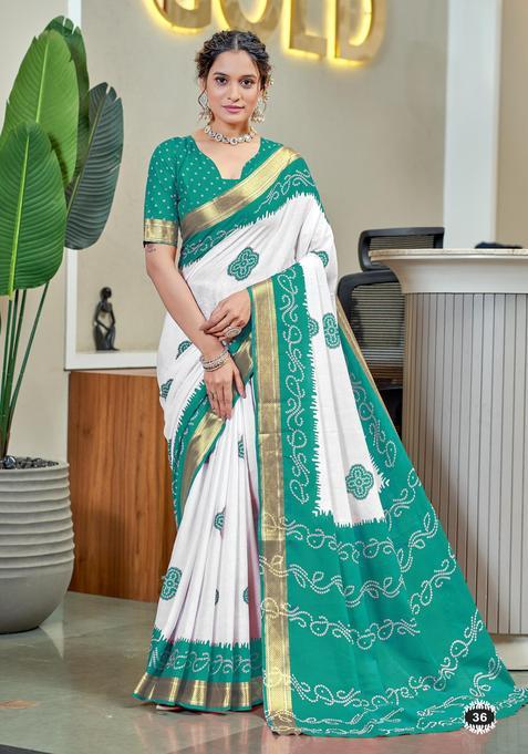 Green Printed Cotton Saree Set