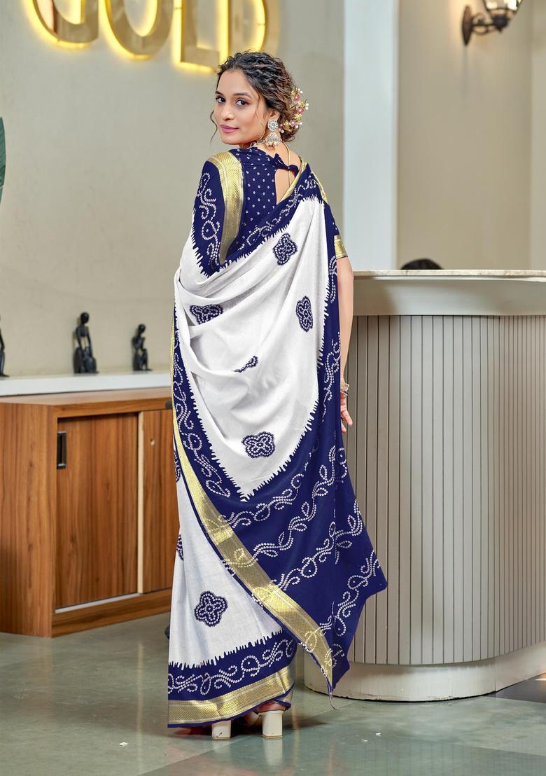 Blue Printed Cotton Saree Set - Indya
