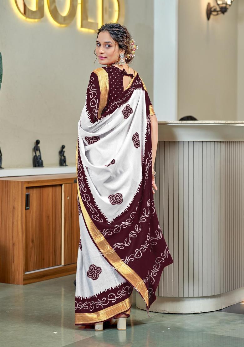 Brown Printed Cotton Saree Set - Indya