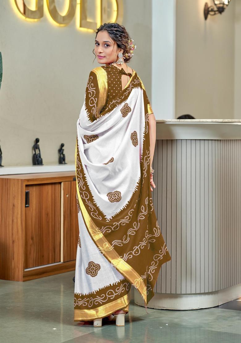 Mustard Printed Cotton Saree Set - Indya