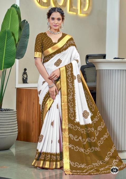 Mustard Printed Cotton Saree Set