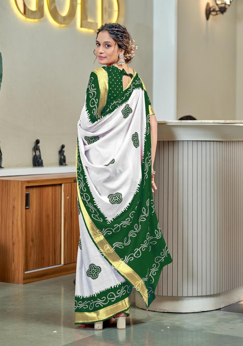 Green Printed Cotton Saree Set - Indya