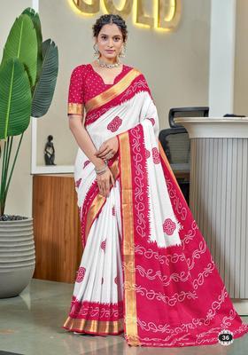 Pink Printed Cotton Saree Set
