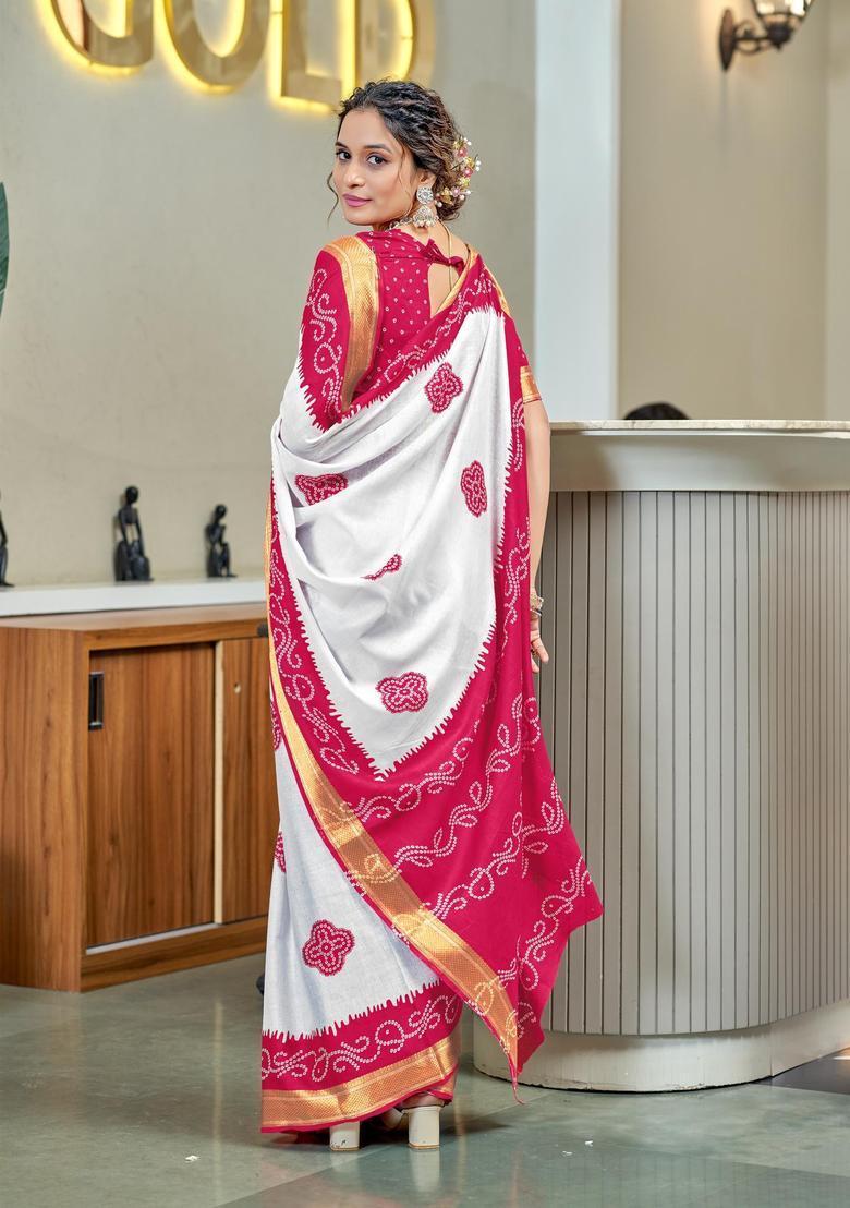 Pink Printed Cotton Saree Set - Indya