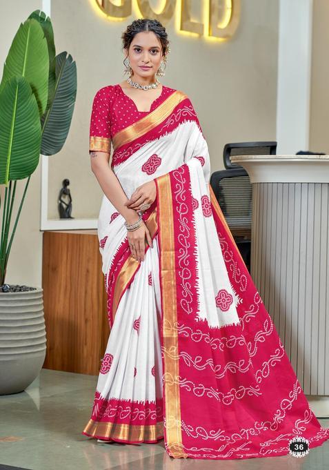 Pink Printed Cotton Saree Set