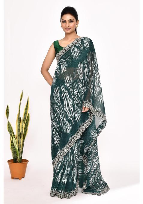 Green Embroidered Georgette Saree Set
