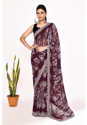Purple Embroidered Georgette Saree Set