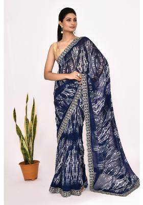 Blue Embroidered Georgette Saree Set